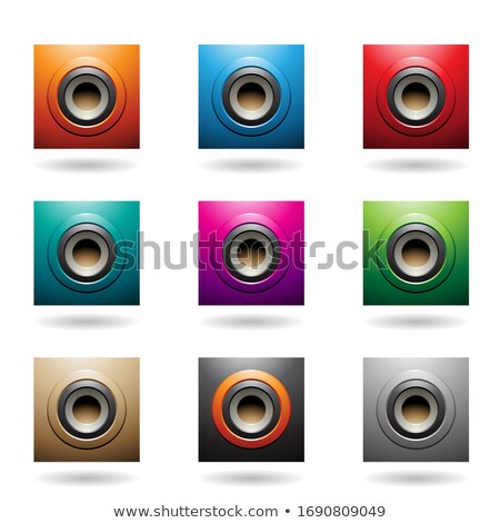 ストックフォト: Embossed Round And Square Loudspeaker Icons Vector Illustration