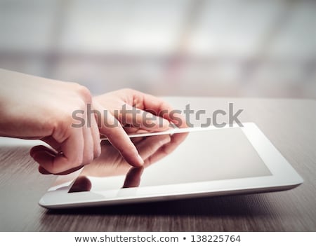 Stock fotó: Male Hand Touching Tablet Computer