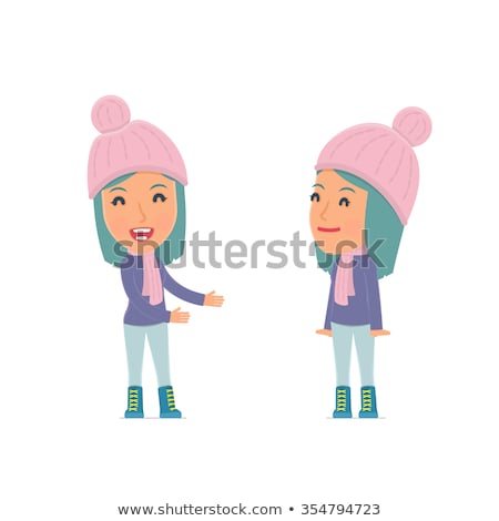 [[stock_photo]]: Funny Character Winter Girl Introduces His Shy Friend