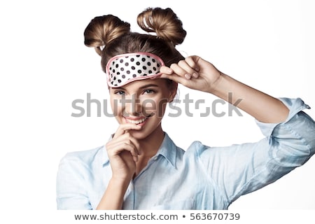 Foto stock: Happy Woman Looking At Camera And Yawning