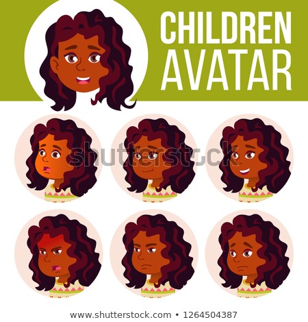 Foto stock: Indian Girl Avatar Set Kid Vector Hindu Asian High School Face Emotions School Student Kiddy