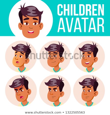 Stock fotó: Arab Muslim Boy Avatar Set Kid Vector High School Face Emotions User Character Fun Cheerful