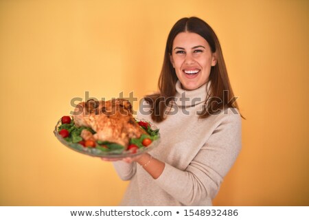 Stok fotoğraf: Beauty Brunette Holding A Tray