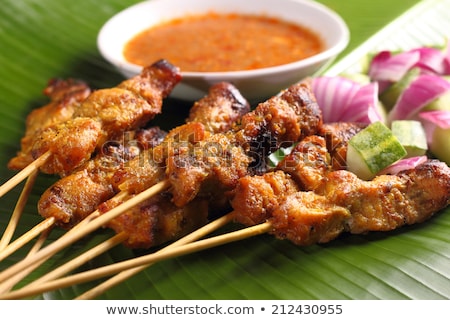 Foto stock: Mutton And Chicken Satay Dish