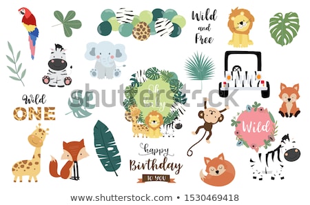 Zdjęcia stock: Childish Baby Shower Card With Cartoon Lion