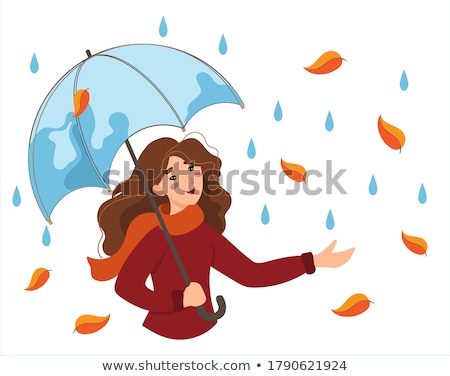 Stockfoto: Young Happy Woman Walking In The Rain