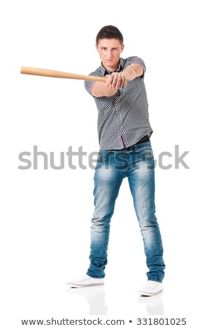 Сток-фото: Young Man Hooligan With Baseball Bat Isolated On White