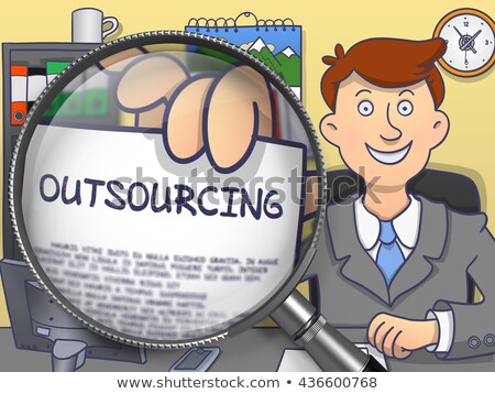 Foto stock: Outsourcing Through Magnifier Doodle Style