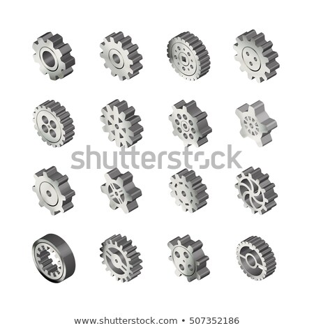 Stockfoto: Set Of Realistic Glossy Metal Gears In Isometric View On White