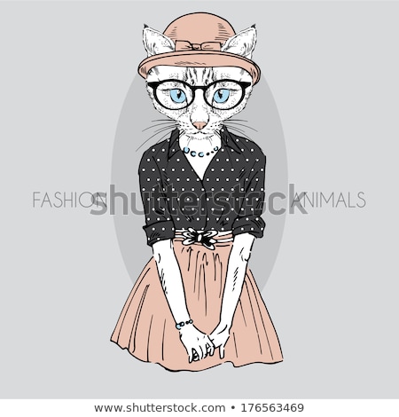 Stock fotó: Vector Elegant Women With Cats Head