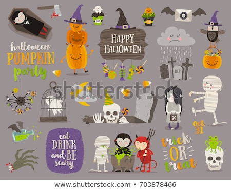 Stockfoto: Set Of Halloween Cartoon Objects Symbols And Items