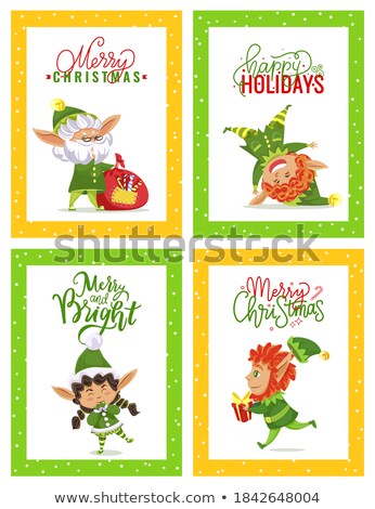 Stockfoto: Christmas Greeting Card With Elf Standing On Head