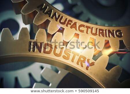 [[stock_photo]]: Machinery Workshop On Golden Metallic Cog Gears 3d