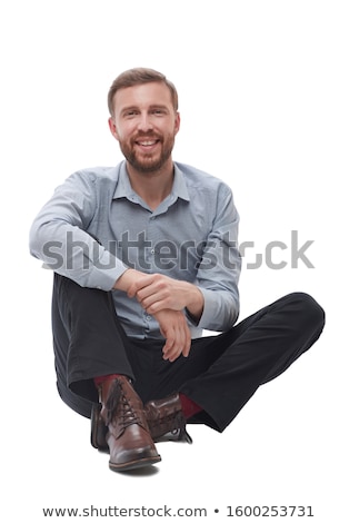 Foto stock: Businessman Sitting On The Floor Isolated On White