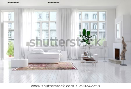 Stockfoto: Interior With Windows And Curtains 3d Rendering