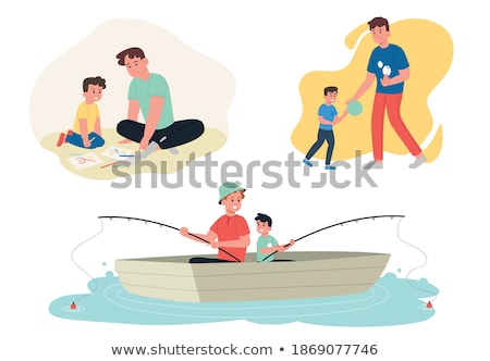 ストックフォト: Kid Boy Dad Playing Boat Illustration