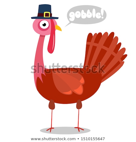 Сток-фото: Happy Turkey Bird Cartoon Character Waving With Speech Bubble And Text