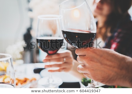 Stock fotó: Couple Eating And Drinking Red Wine At Restaurant