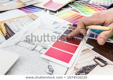 Stock foto: Designers With Blueprint And Color Samples