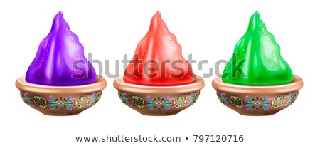 Stock photo: Set Full Clay Ceramic Pot With Paint For Holi Festival