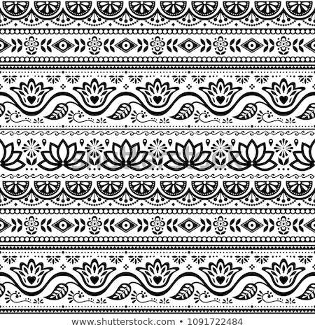 Stockfoto: Pakistani Truck Art Vector Seamless Pattern Indian Truck Floral Black And White Design With Lotus