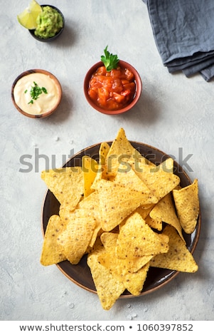Сток-фото: Guacamole In Bowl With Tortilla Chips