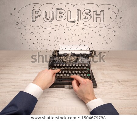 Stock foto: First Person Perspective Hand And Typewriter With Cloud Message Concept