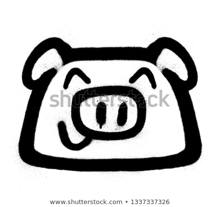 Foto d'archivio: Graffiti Happy Pig Sprayed In Black Over White