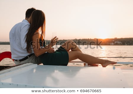 Zdjęcia stock: Beautiful Model On The Yacht On Sunset