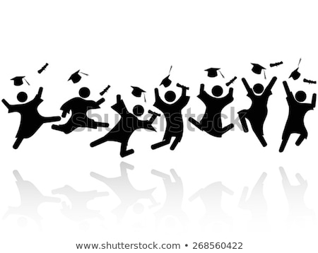 Stock fotó: Jumping In The Air For The Graduation Cap - Black Mortarboard