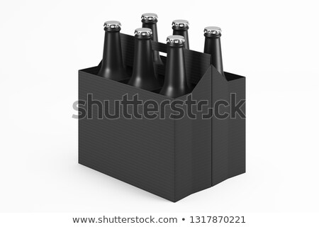 Сток-фото: Black Blank Beer Packaging With Brown Bottles 3d Rendering