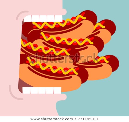 Open Mouth And Many Hot Dog Lot Of Fast Food Glutton Portrait Foto stock © MaryValery