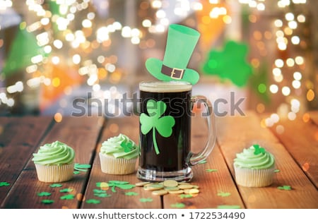 Stock fotó: Shamrock On Glass Of Beer Green Cupcake And Coins