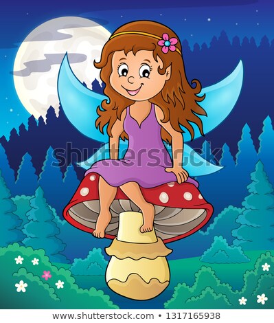 Stock photo: Fairy Sitting On Mushroom Theme 3