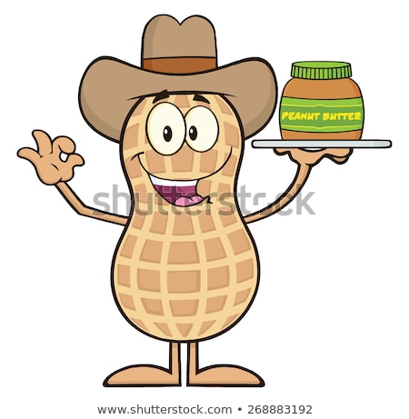 [[stock_photo]]: Cowboy Peanut Cartoon Character Holding A Jar Of Peanut Butter
