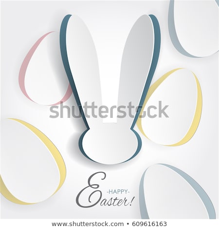 Stok fotoğraf: Happy Easter Paper Cut Web Template Of Rabbit Egg