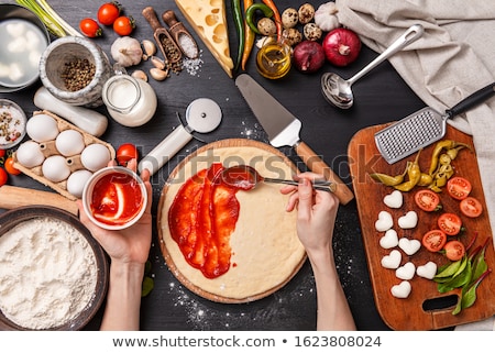 Foto stock: Tasty Tomatoes Mazarella And Basil On Plate On Table