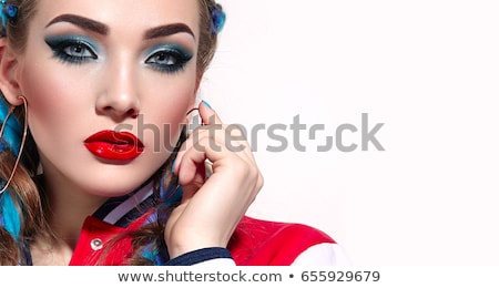 Stok fotoğraf: Beautiful Girl With Modern Braids And Red Makeup