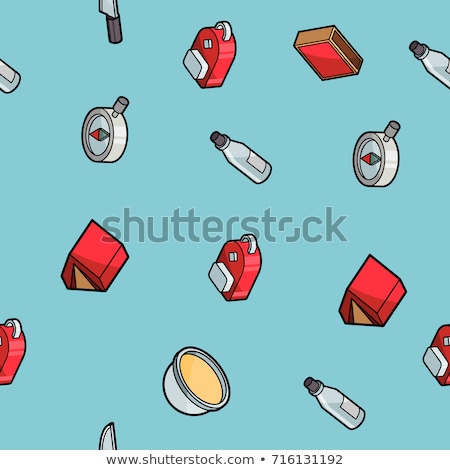 Сток-фото: Survival Kit Color Outline Isometric Pattern