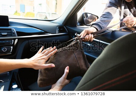 Foto stock: Woman Stopping Thief While Stealing Bag From Car