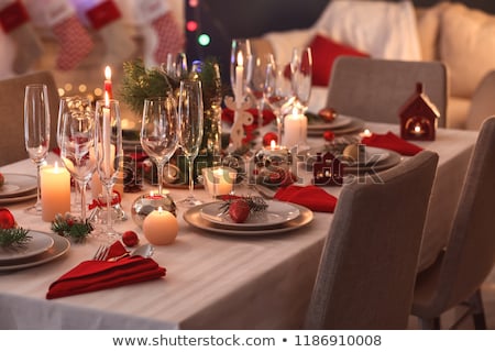 Сток-фото: Table Served For Christmas Dinner At Home