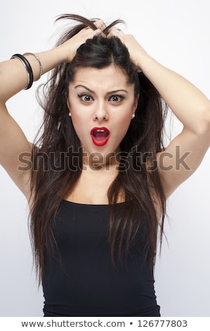 Сток-фото: Funny Woman Screams Strange Facial Expressions