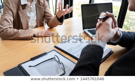 Stockfoto: Businessman Candidate Explaining About His Profile And Conductin