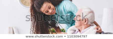 Stockfoto: Old Senior Home Care Patient With Nurse