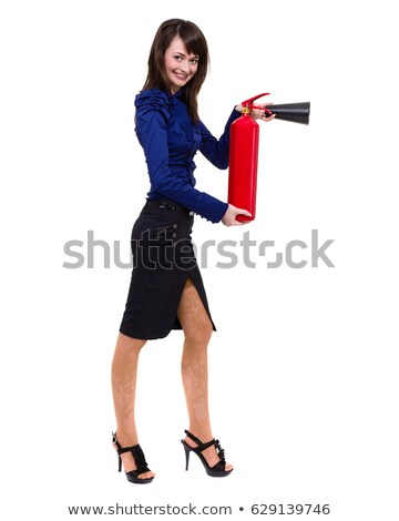 Beautiful Young Businesswoman Using A Fire Extinguisher Isolated On White Foto d'archivio © StepStock