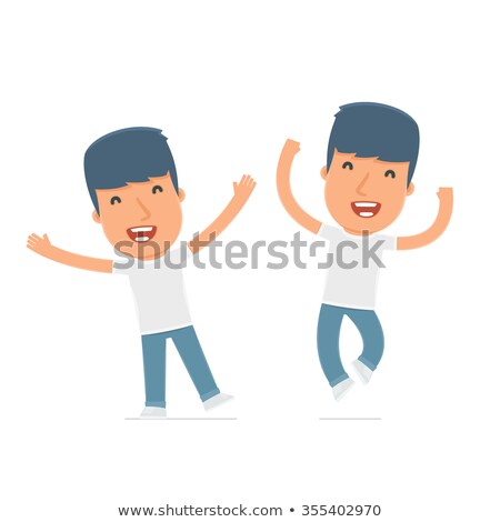 Stockfoto: Laughing And Joyful Character Activist Celebrates And Jumps