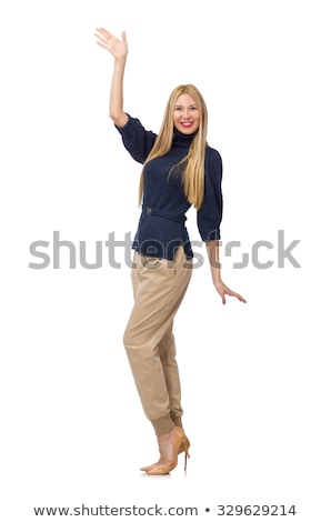 Stock fotó: Tall Woman In Blue Pullover Isolated On White