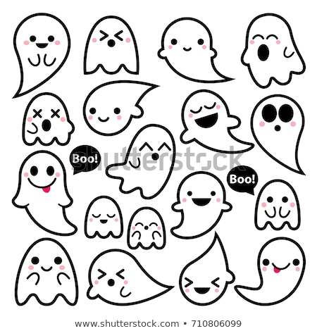 Foto d'archivio: Cute Vector Ghosts Icons On Black Background Halloween Design Set Kawaii Ghost Collection