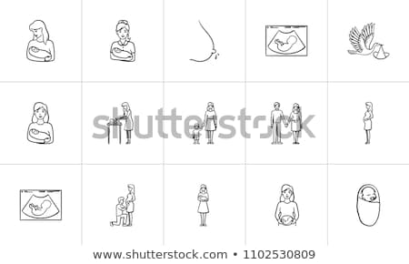 Foto d'archivio: A Woman With A Fetus In Womb Hand Drawn Outline Doodle Icon