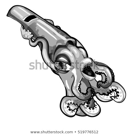 ストックフォト: Vintage Silver Whistle In The Shape Of Squid Isolated On White Background Vector Illustration